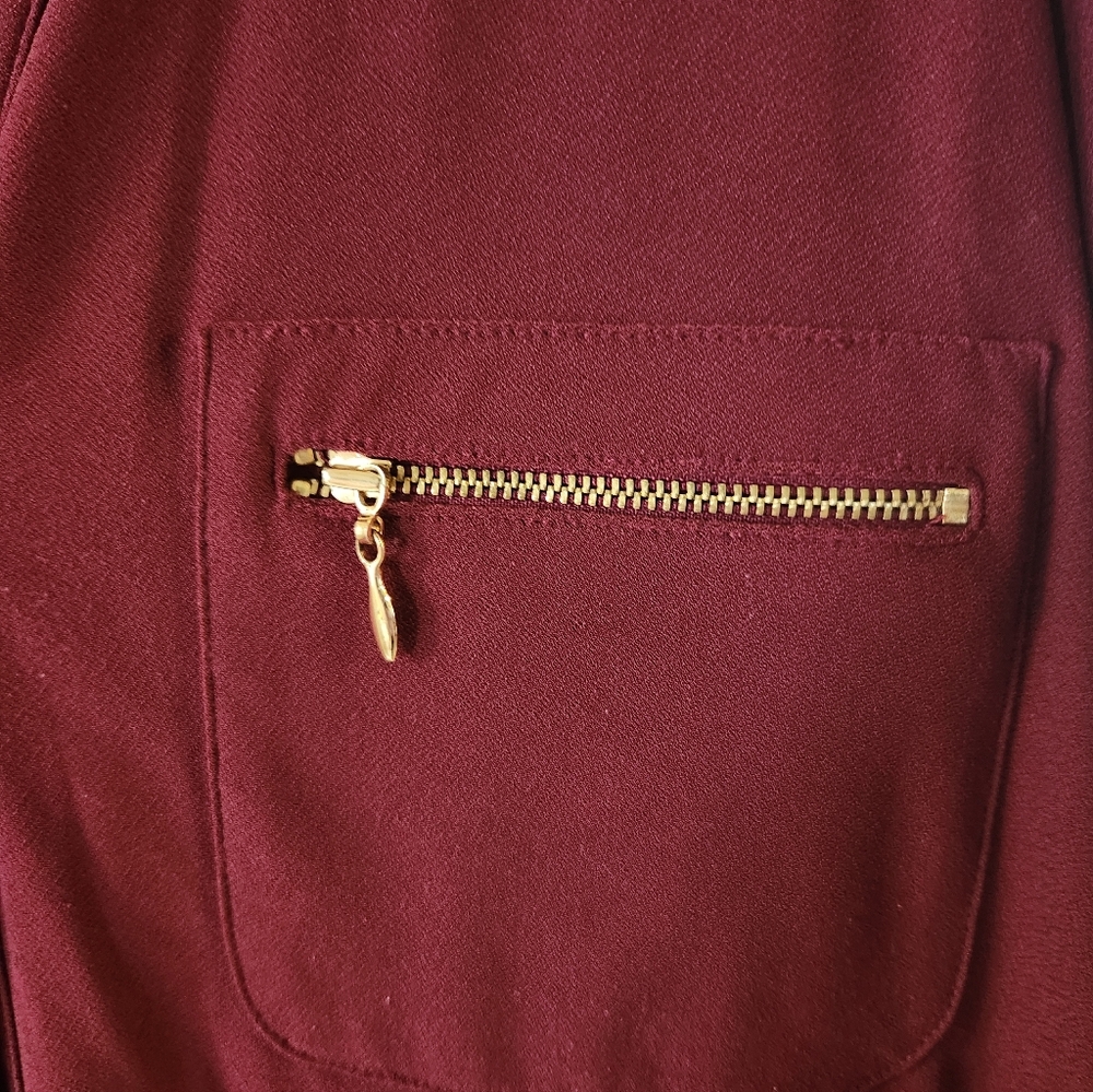 Susan Graver Maroon Button-Down Shirt - Picture 2 of 5